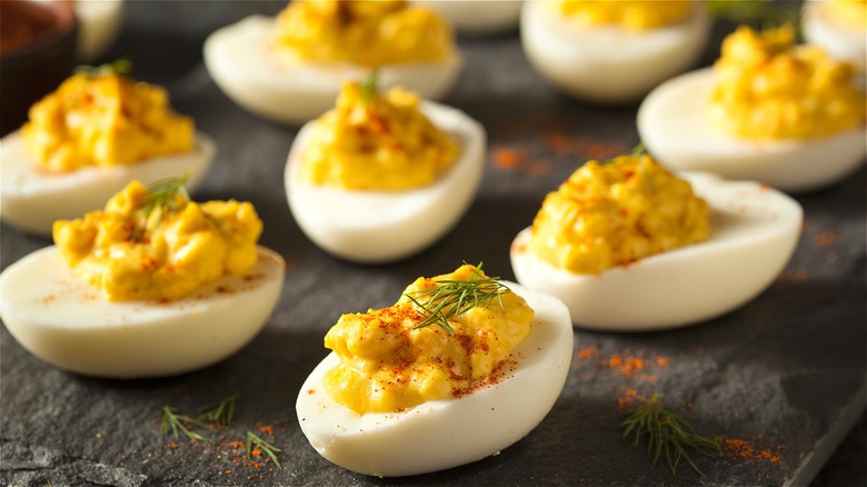 Deviled eggs with paprika and dill 