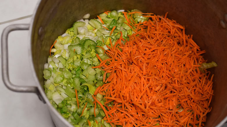 mirepoix in a pot for soup