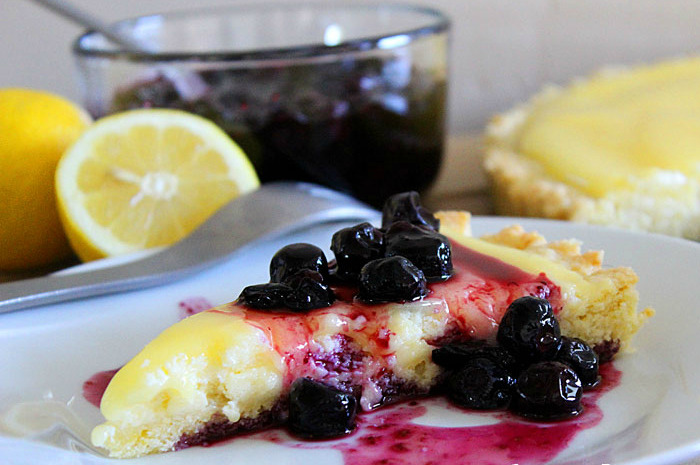 Lemon Curd Cheesecake Tart with Lemon Crust and Blueberry Topping