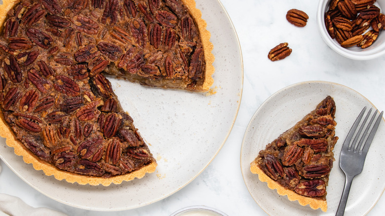 pecan pie slice on plate 