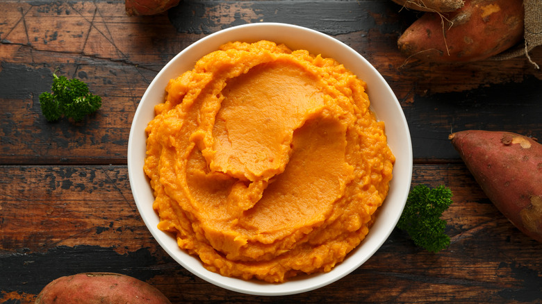 bowl of mashed sweet potato