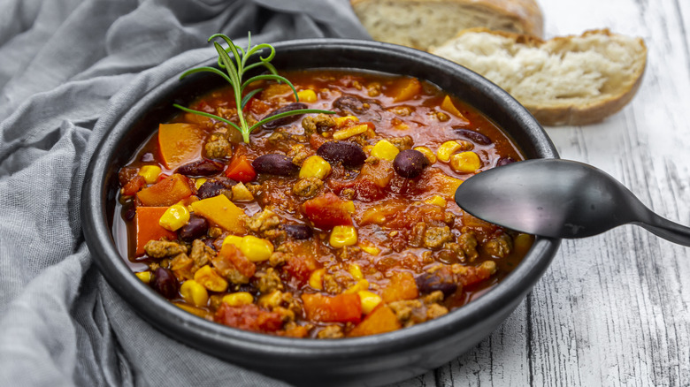 A bowl of vegetarian chili