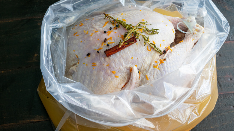 Chicken brining in bag