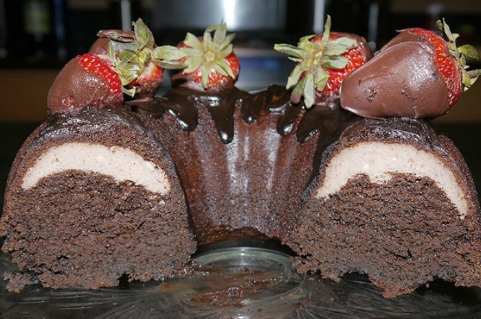 Chocolate Covered Strawberry Surprise Cake