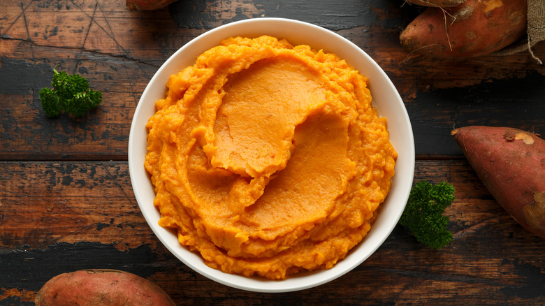 Sweet potato puree in bowl