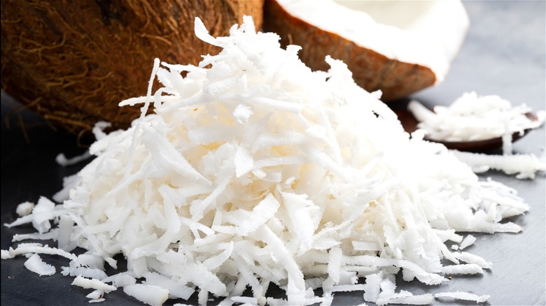 Pile of shredded coconut 