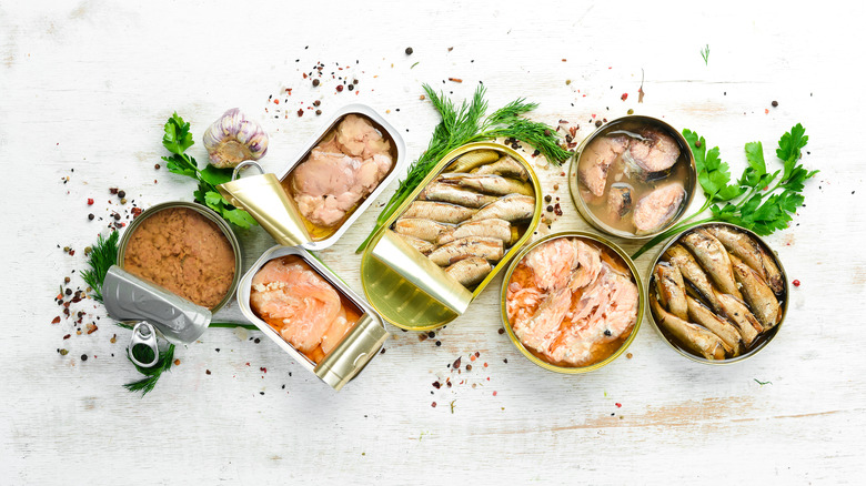 Various tinned seafood