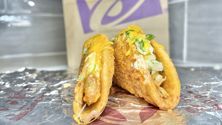 Toasted Cheddar Street Chalupas with Taco Bell bag