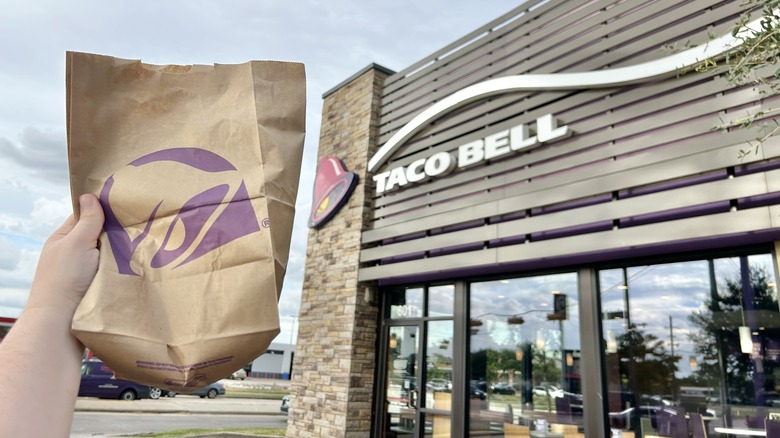 Taco Bell exterior with bag