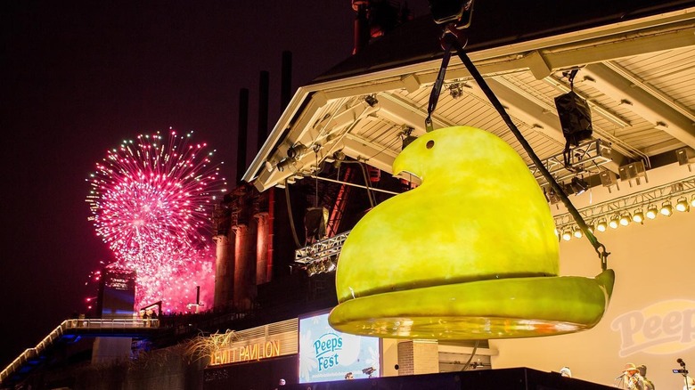 giant peep being hoisted up