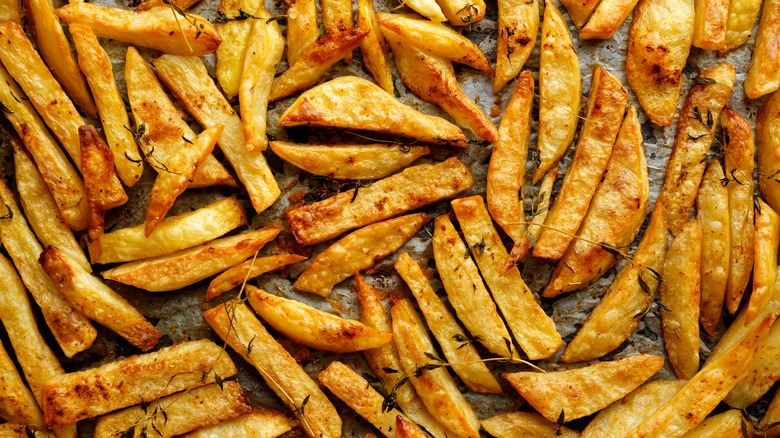 Seasoned fries on a tray