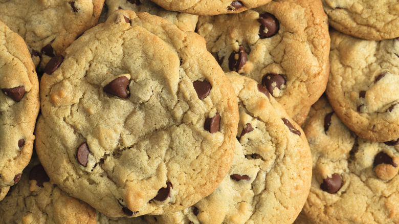 close up of store-bought chocolate chip cookies