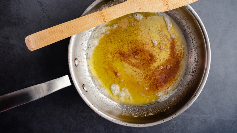 Browned butter in a skillet