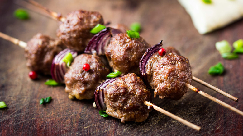 Grilled meatballs on a skewer