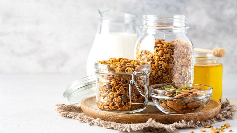 Granola in clear jars