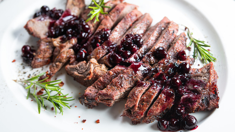 steak with berry jam sauce