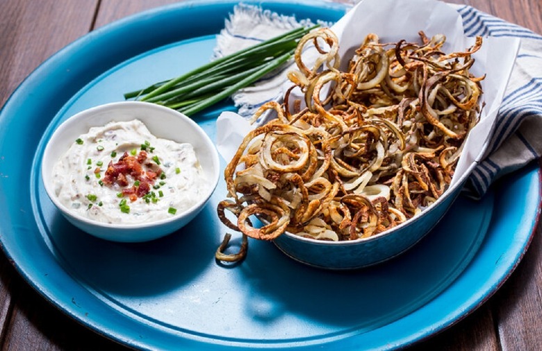 Air Fryer Curly Fries with Bacon Chive Dip