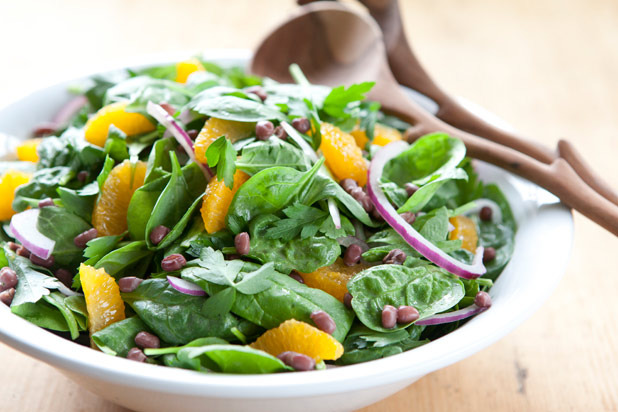 Spinach Salad with Aduki Beans and Tangerine Vinaigrette Recipe