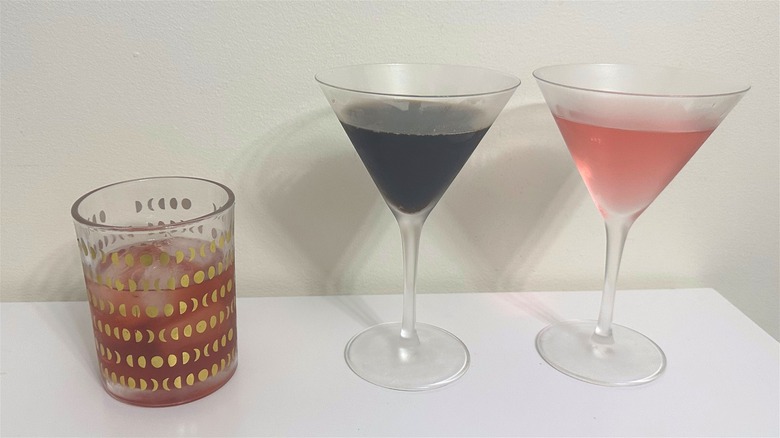 three glasses of cocktails