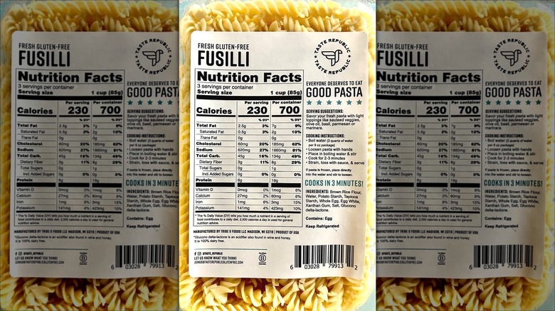 Gluten-free fusilli nutrition label