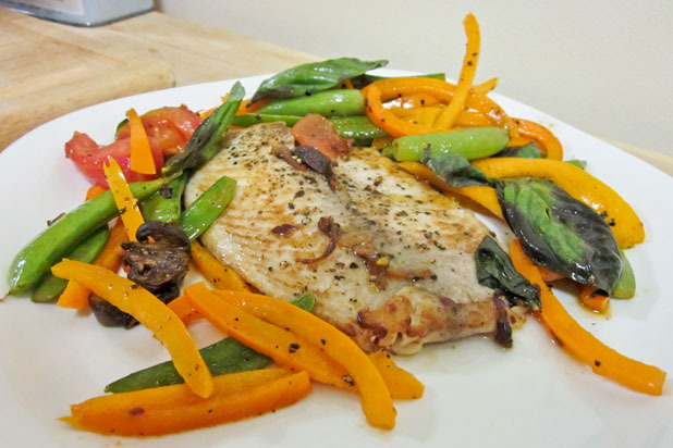 Tilapia with Tomato, Bell Pepper, and Snap Peas Recipe