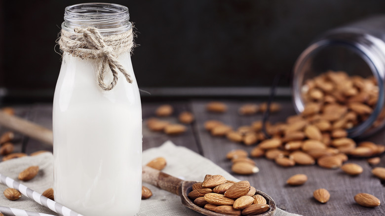 Organic almond milk in glass