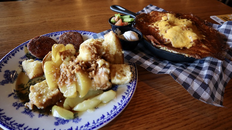 apple French toast and shepherd's pie on table