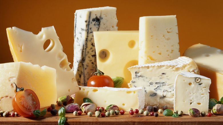 an assortment of cheeses