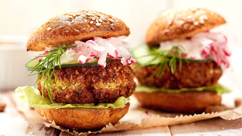 Falafel burgers on toasted buns