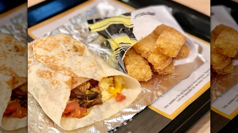 Del Taco hash brown sticks and breakfast wrap