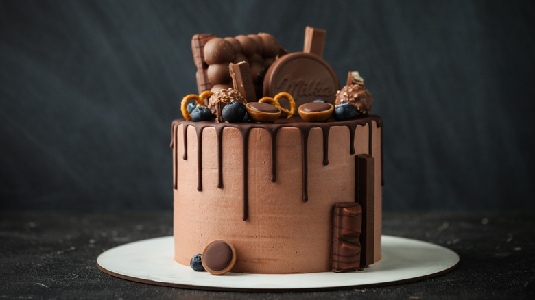 Chocolate cake on cake board