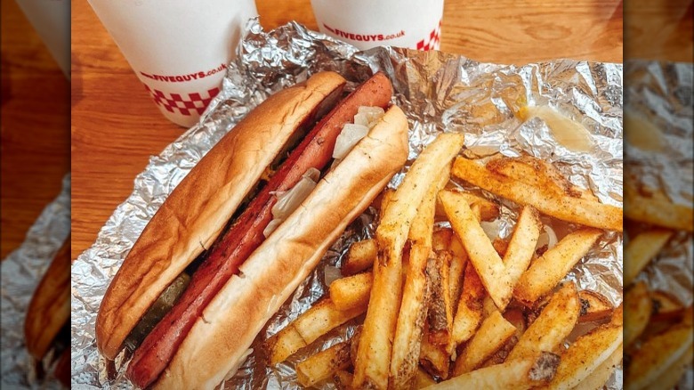 Hot dog and fries at Five Guys