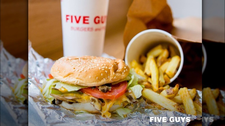 Five Guys veggie sandwich with cheese and fries