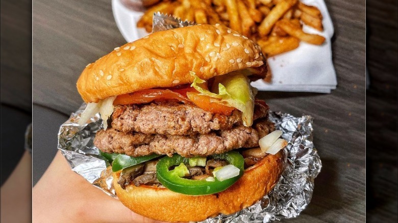 Five Guys burger with jalapenos 