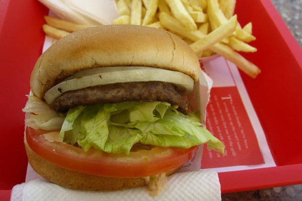 5) In-N-Out: Hamburger with Onion; Mustard and Ketchup Instead of Spread