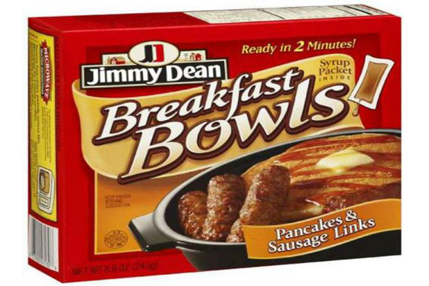 6.) Jimmy Dean Breakfast Bowl: Pancakes & Sausage Links with Syrup