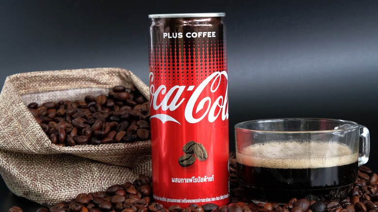 coke can with coffee beans