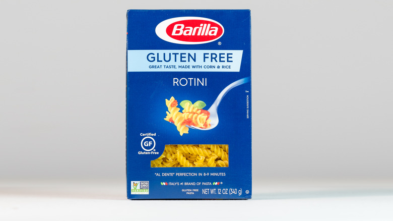 Box of Barilla rotini on white background 