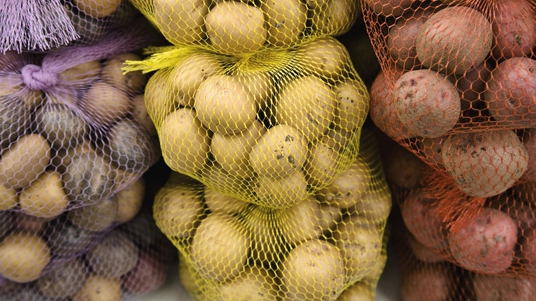 Bags of colorful potatoes