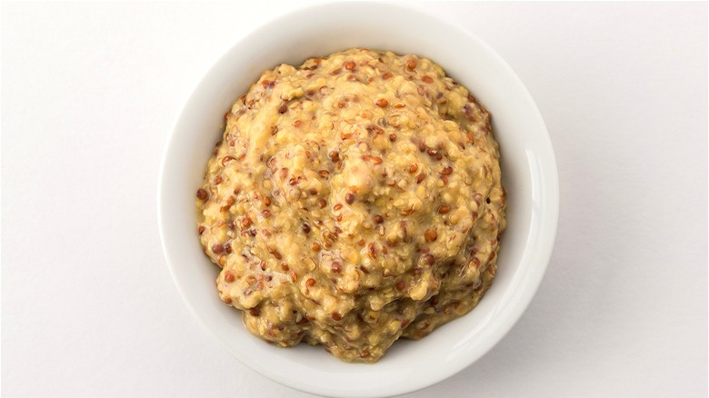 stone-ground mustard in bowl 