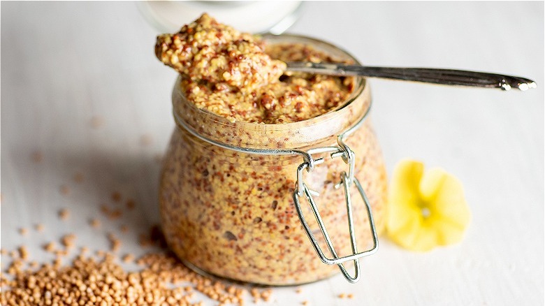 whole grain mustard in jar 