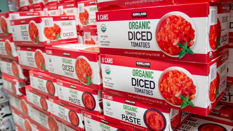 boxes of Kirkland organic diced tomatoes