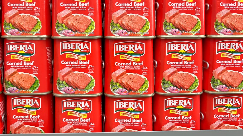 rows of Iberia corned beef