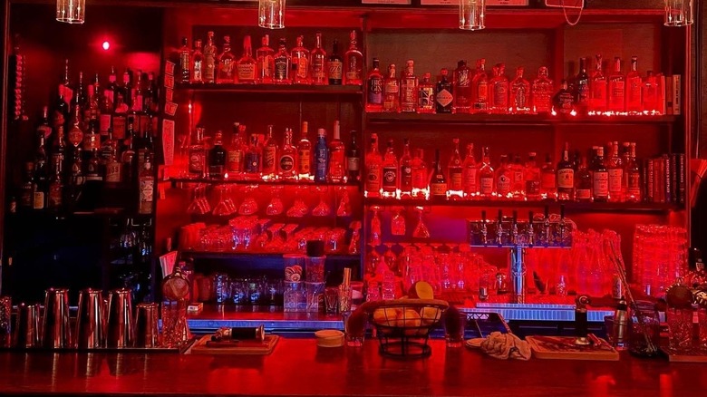 Bar with red lights at Dark Room Seattle