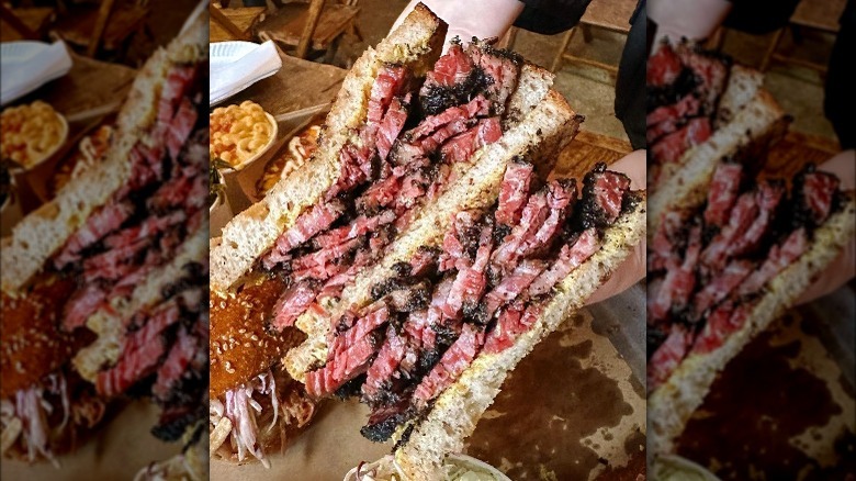 A Hometown BBQ pastrami sandwich 