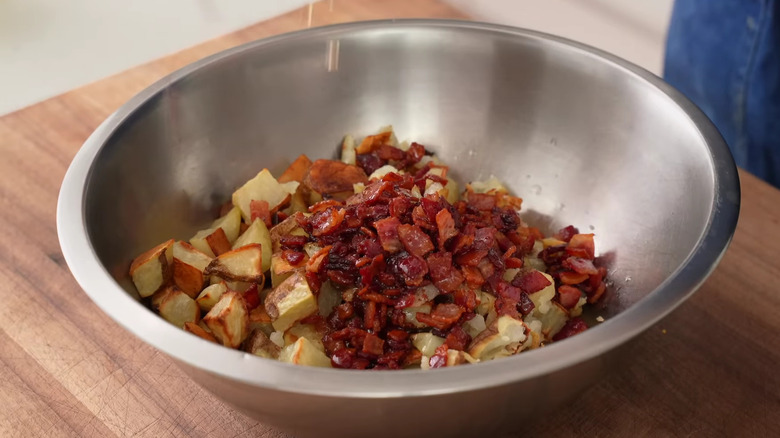 Bacon added to potato salad