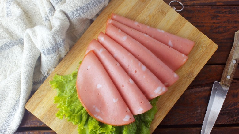 Mortadella on cutting board