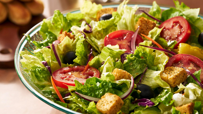 Olive Garden salad close up