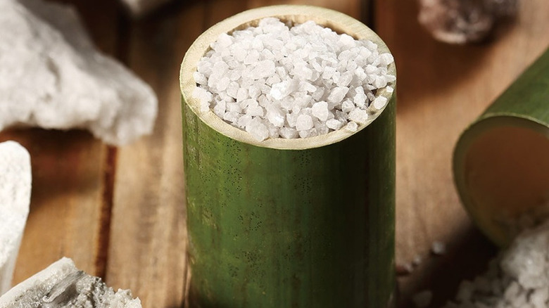 Bamboo trunk packed with salt