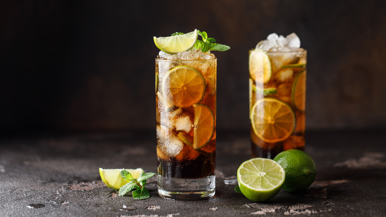 cuba libre with lime garnishes